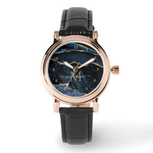 Blaue Gold Uhr Personalisiert Ihr Name und Buchsta