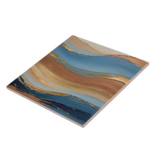 Blaue Gold- und Bronze-Pinselstriche Fliese