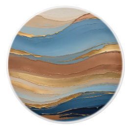 Blaue Gold- und Bronze-Pinselstriche Keramikknauf