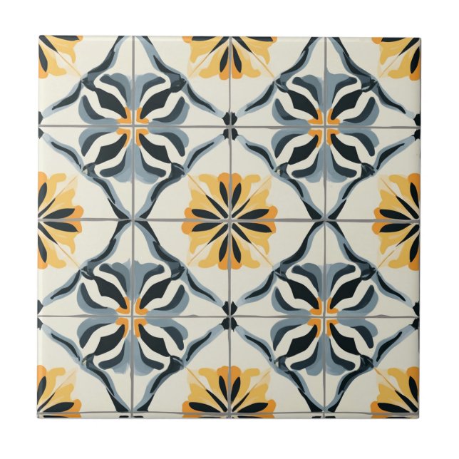 Blaue Gold- und Elfenbein-Muster Keramikfliese (Vorderseite)