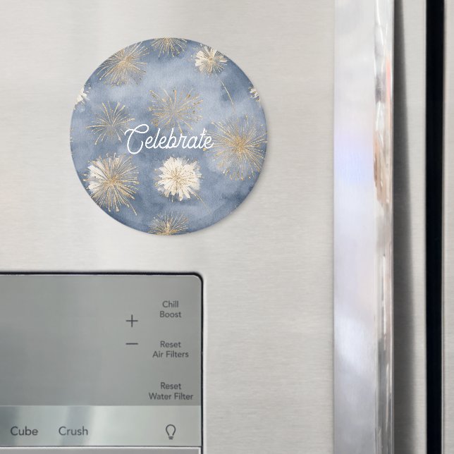 Blaue Gold Weiße Feuerwerke feiern Magnet (In Situ (Kühlschrank))