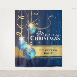 Blaue Goldbälle Weihnachtsrentiere Weihnachtswünsc Wandteppich