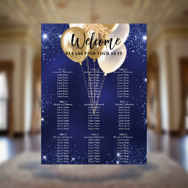 Blaue Goldballons 9 Tische Sitzkarte Poster