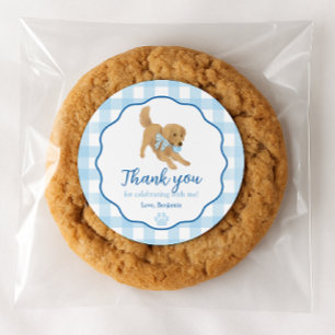 Blaue Golden Retriever Welpen-Pawty-Geburtstagsges Runder Aufkleber