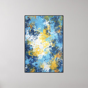 Blaue & Goldene Ausdrucksstarke Spritzer Abstrakte Leinwanddruck