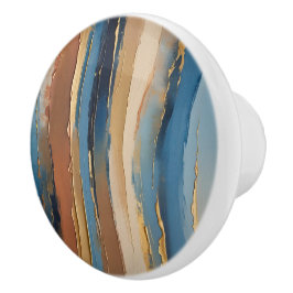 Blaue goldene beige und bronzene texturierte Strei Keramikknauf