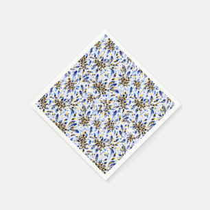 Blaue & goldene Blumenstoffserviette – Elegante Wa Serviette