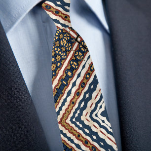 Blaue goldene Creme Rust Zig Zag Geometrisches Mus Krawatte