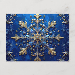 Blaue Goldene Dekorative Feiertagspostkarte Postkarte
