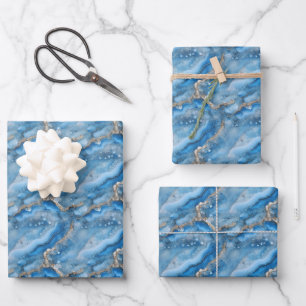 Blaue & Goldene Geode Geschenkpapier Set