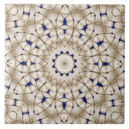 Blaue Goldene Geometrische Blumen Keramikfliese