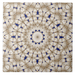 Blaue Goldene Geometrische Blumen Keramikfliese