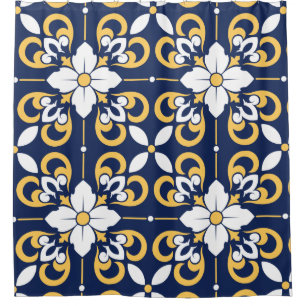 Blaue goldene geometrische dekorative marokkanisch duschvorhang