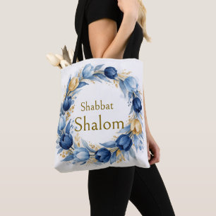 Blaue Goldene Girlande, Shabbat Shalom Aquarell Gl