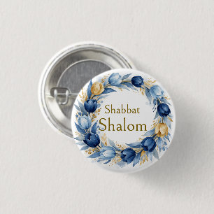 Blaue Goldene Girlande, Shabbat Shalom Aquarell Gl Button