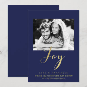 Blaue & Goldene JOY-Feiertags-Neujahrs-Fotoeinladu Einladung