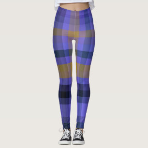 Blaue goldene karierte Leggings