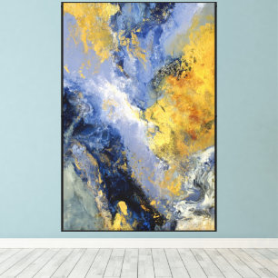 Blaue & Goldene Kosmische Fluss-Abstrakte Wandkuns Leinwanddruck