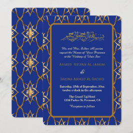 Blaue goldene, luxuriöse Muslimhochzeit Einladung