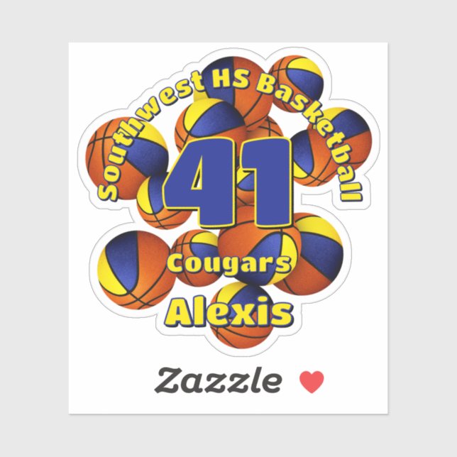 Blaue goldene Mannschaft Farbe Basketball Name Aufkleber (Blatt)