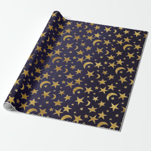 Blaue goldene Marinesterne und Mond-Himmel Geschenkpapier