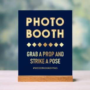 Blaue Goldene Marquee-Buchstaben Hochzeits-Fotoboo Acrylschild