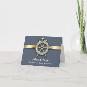 blaue goldene nautischhochzeit danken Ihnen Karten