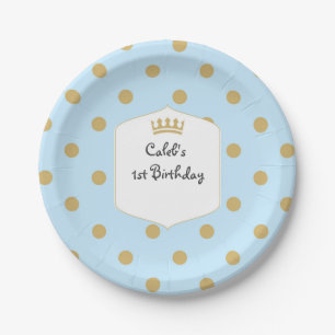 Blaue & goldene Punkte Königskronen-Prinz-Party-Te Pappteller