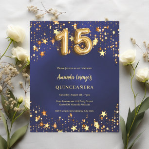 Blaue goldene Sterne der Quinceanera Einladung