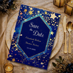 Blaue goldene sternenklare Nacht himmlische magisc Save The Date