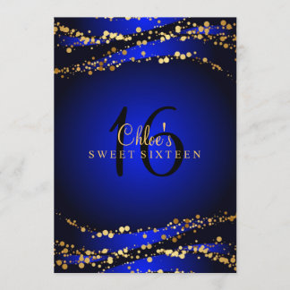 Blaue & Goldene Sternenstaub Sweet 16 Einladung