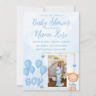 Blaue & Goldene Teddybär-Baby-Shower-Einladung Einladung