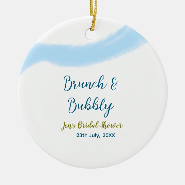 Blaue goldene Wasserfarbenblase und Brunch Bridsh Keramik Ornament (Vorne)