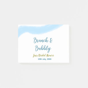 Blaue goldene Wasserfarbenblase und Brunch Bridsh Post-it Klebezettel