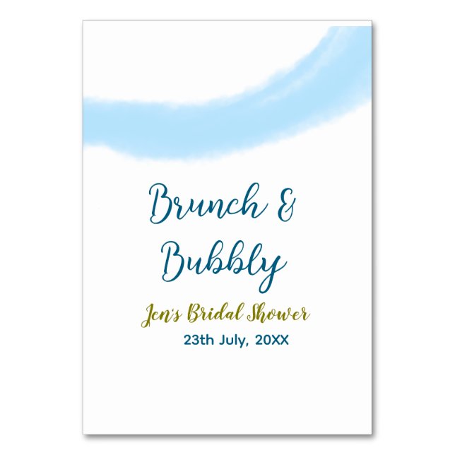 Blaue goldene Wasserfarbenblase und Brunch Bridsh Tischnummer (Vorderseite)