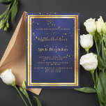 Blaue Goldfische Einladung<br><div class="desc">Eine trendige,  moderne 50. Geburtstagskarte für Männer,  Typ und Männer. Ein marineblauer Hintergrund. Die blaue Farbe ist ungleichmäßig. Mit einem goldenen Rahmen und goldenen Konfetti-Imitat sprinkle,  goldfarbene Buchstaben. Personalisieren Sie Ihren Namen und Ihre Party-Daten und fügen Sie diese hinzu. Zurück: blauer Hintergrund mit Konfetti sprinkle.</div>
