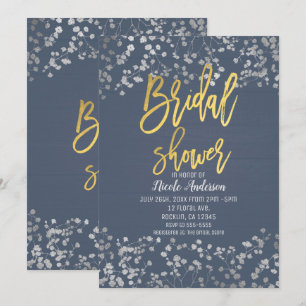 Blaue Goldfolie Baby's Breath Moderne Babyparty-Ei Einladung
