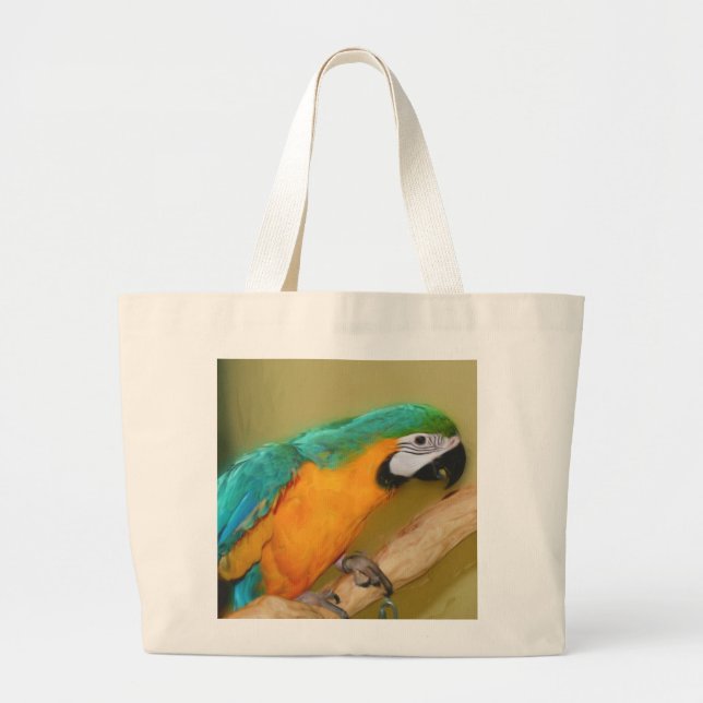 Blaue Goldmacaw-Papageien-Malerei-Tasche Jumbo Stoffbeutel (Vorne)