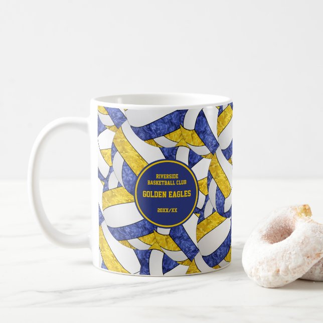 Blaue Goldmannschaft färbt Volleyballbussen Kaffeetasse (Mit Donut)