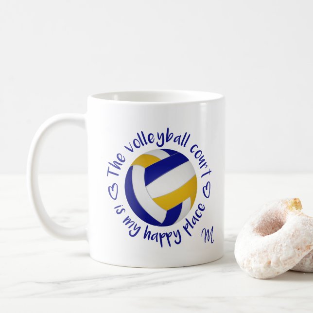 Blaue Goldmannschaft färbt Volleyballfeld glücklic Kaffeetasse (Mit Donut)