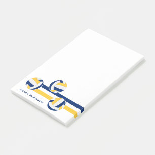 Blaue Goldmannschaft färbt Volleyballs Streifen Post-it Klebezettel