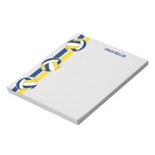 Blaue Goldmannschaft färbt Volleyballtrainer Notizblock