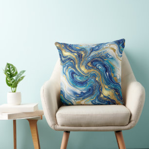 Blaue Goldmarmor-Luxus-Dekor-Flüssigkunst-Muster Kissen