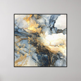 Blaue Goldmarmor-Schichten – Abstrakte fluide Wand Leinwanddruck