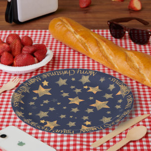 Blaue Goldstern-Muster Elegante Vintage-Weihnachte Pappteller