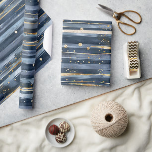 Blaue Goldstreifen Punkte Träume Geburtstag Geschenkpapier