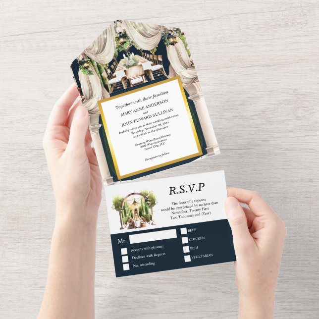 Blaue Goldweine Weinkultur und Erde All In One Einladung (Abreißen)