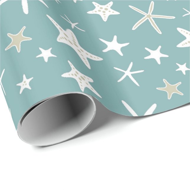 Blaue GoldweißStarfish Geschenkpapier (Rolleneckpunkt)