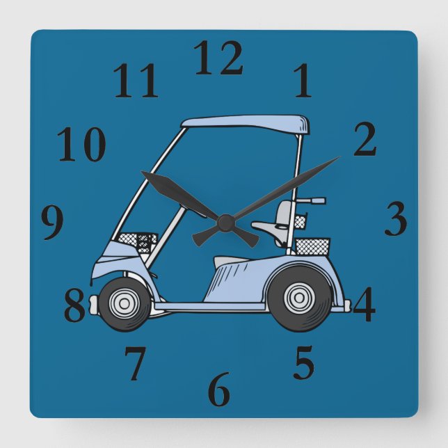 blaue Golfmobiluhr Quadratische Wanduhr (Vorderseite)