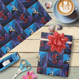 Blaue gothische Drachen Meerjungfrau Fantasy Lila Geschenkpapier